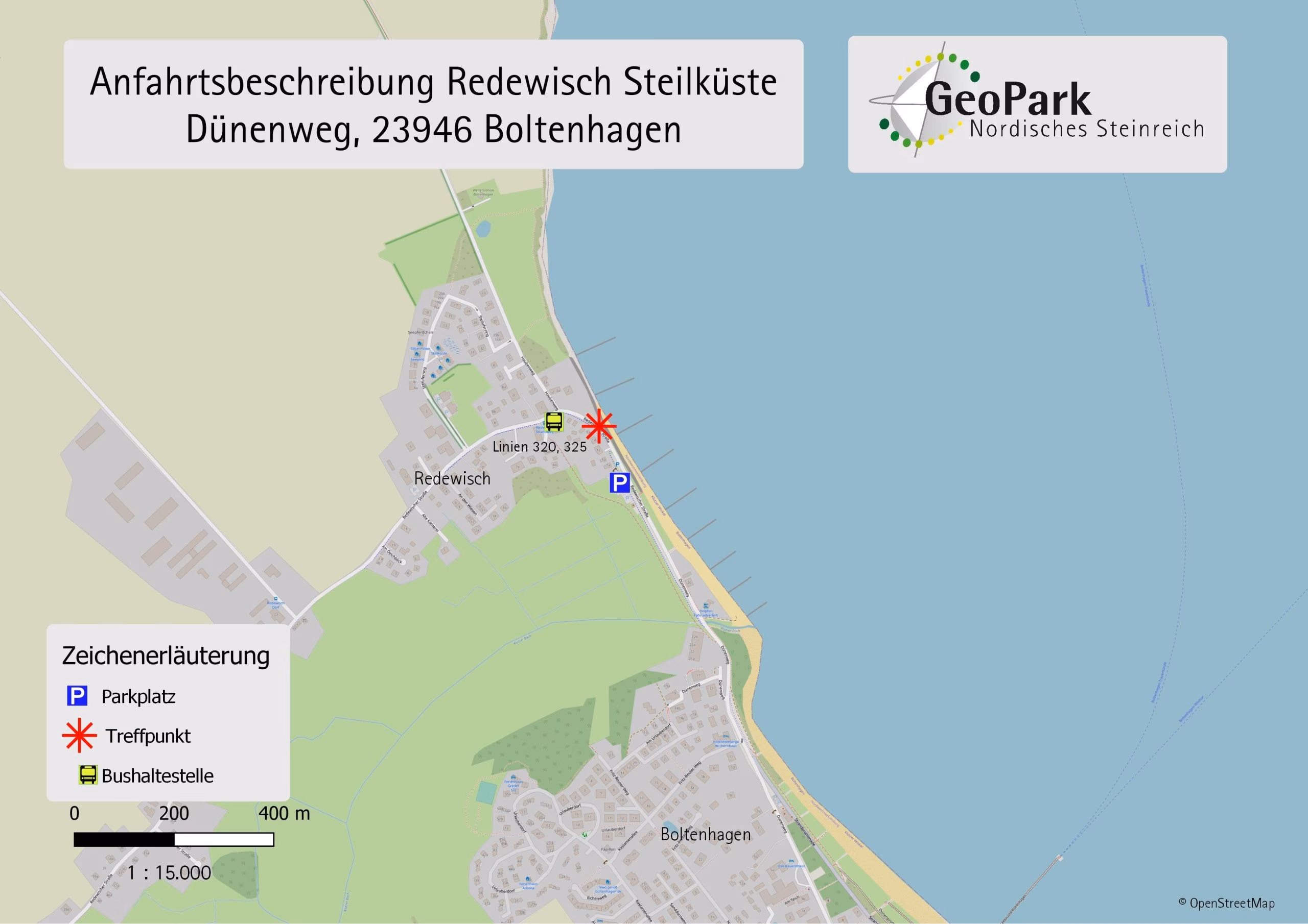 Eine Karte des Treffpunkts der Stein-Führung in Boltenhagen