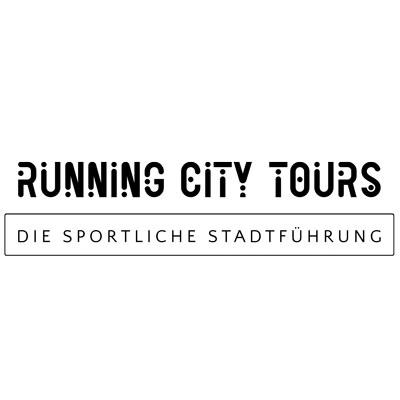 Schwarze Schrift auf weißem Grund: Logo der Running City Tours mit Subline "Die sportliche Stadtführung"