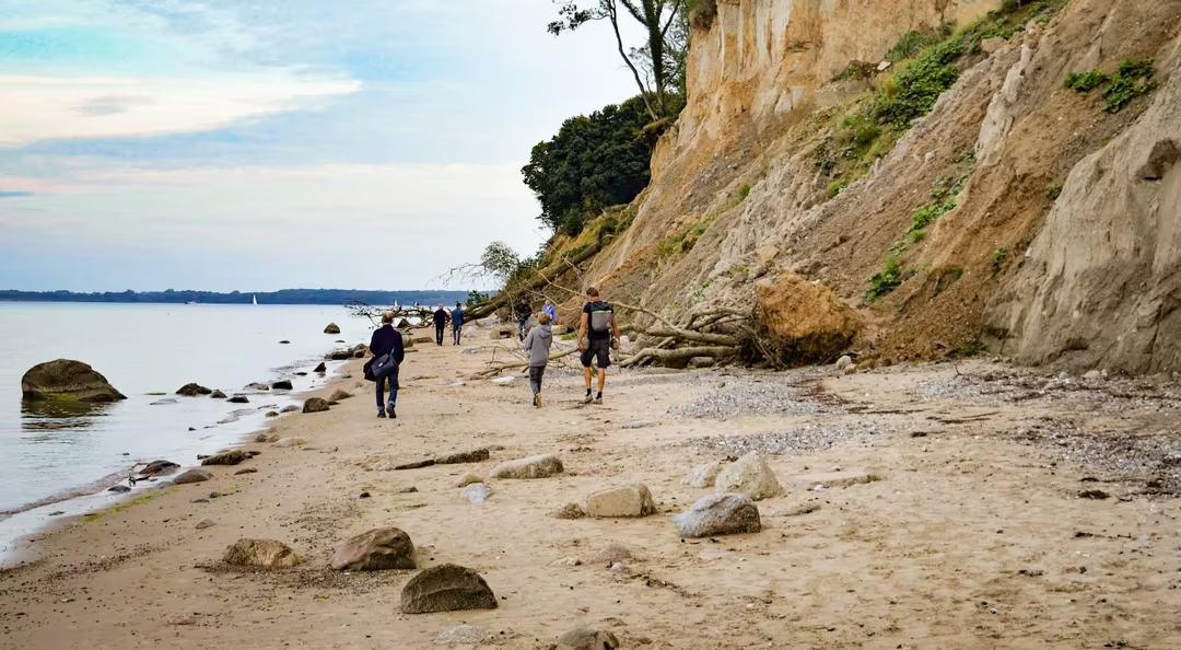 Eine Gruppe nimmt an einer Stein-Exkursion in Travemünde teil
