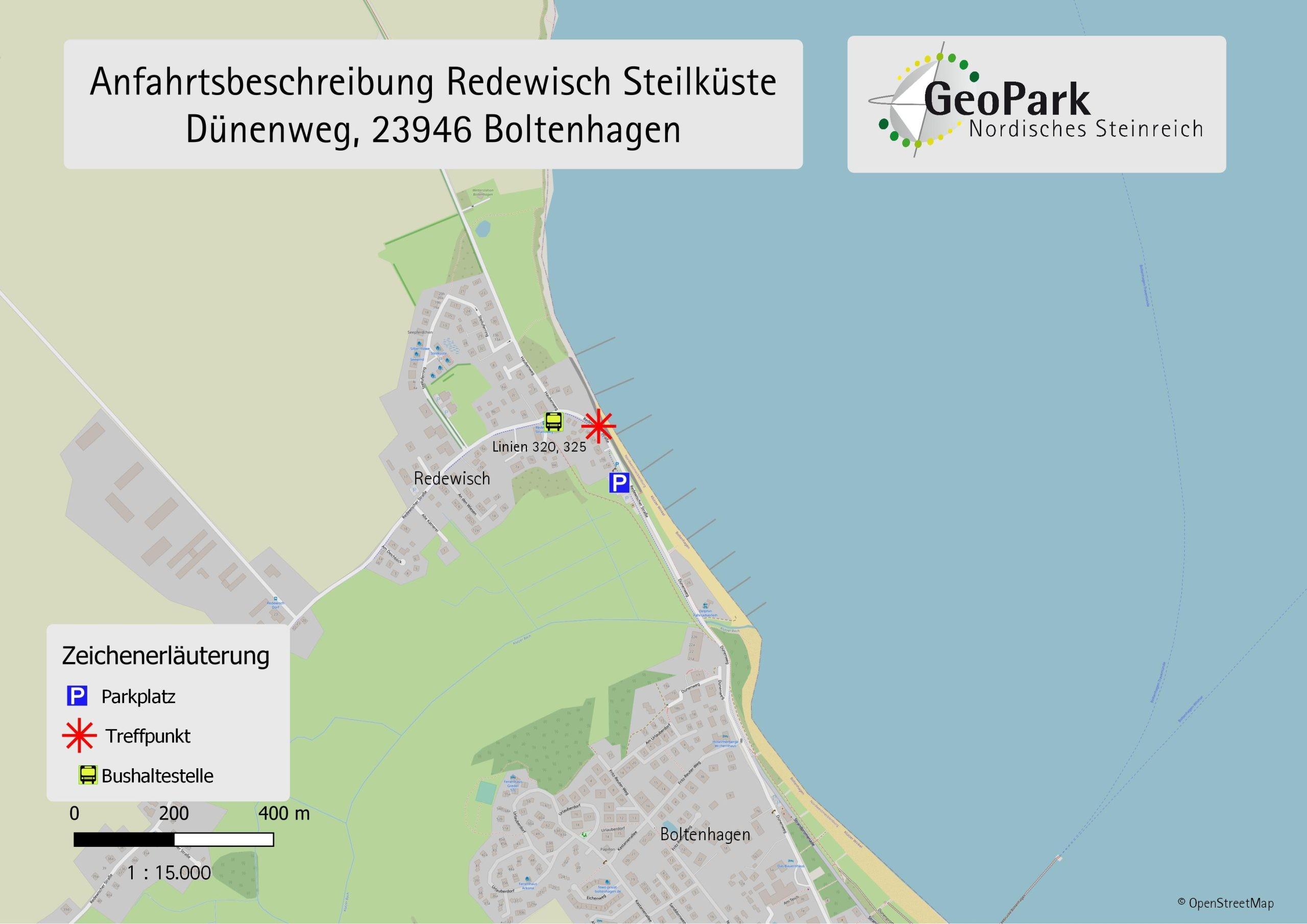 Eine Karte des Treffpunkts der Stein-Führung in Boltenhagen