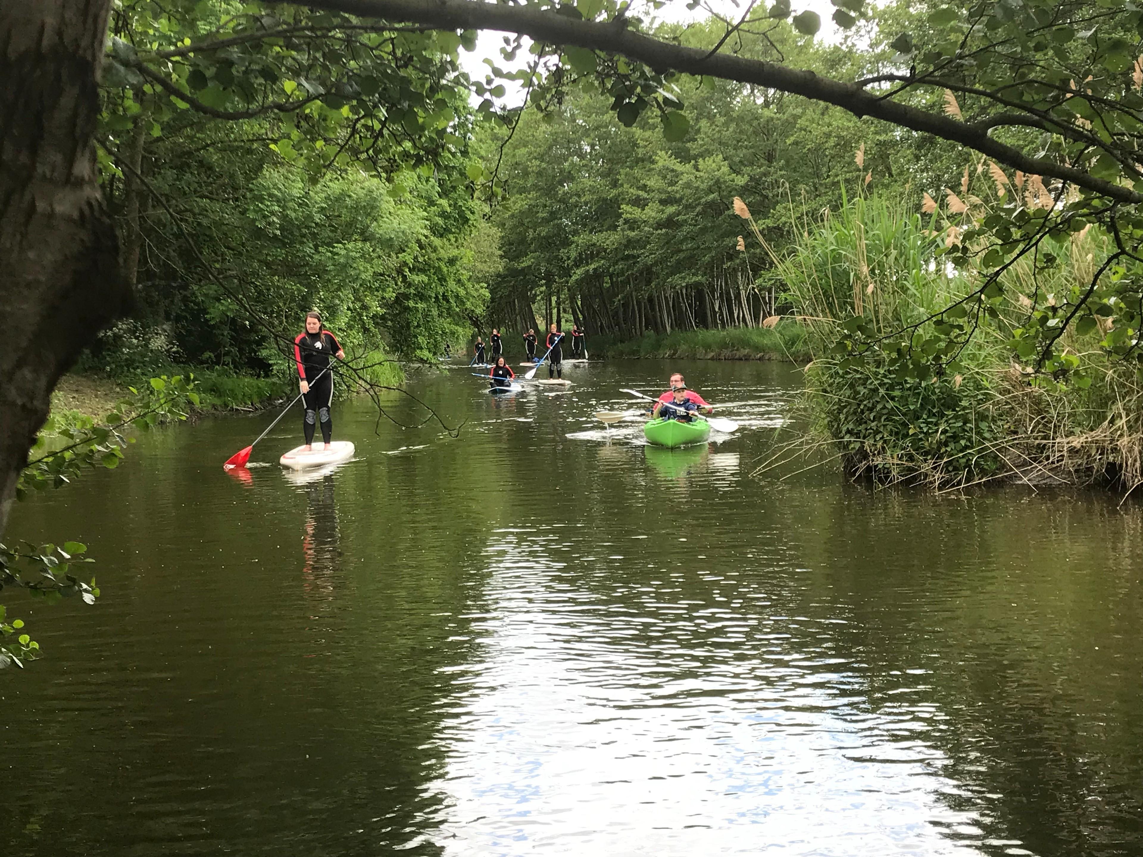 Eine Gruppe bei einer SUP-Tour im Dümmer Weserland