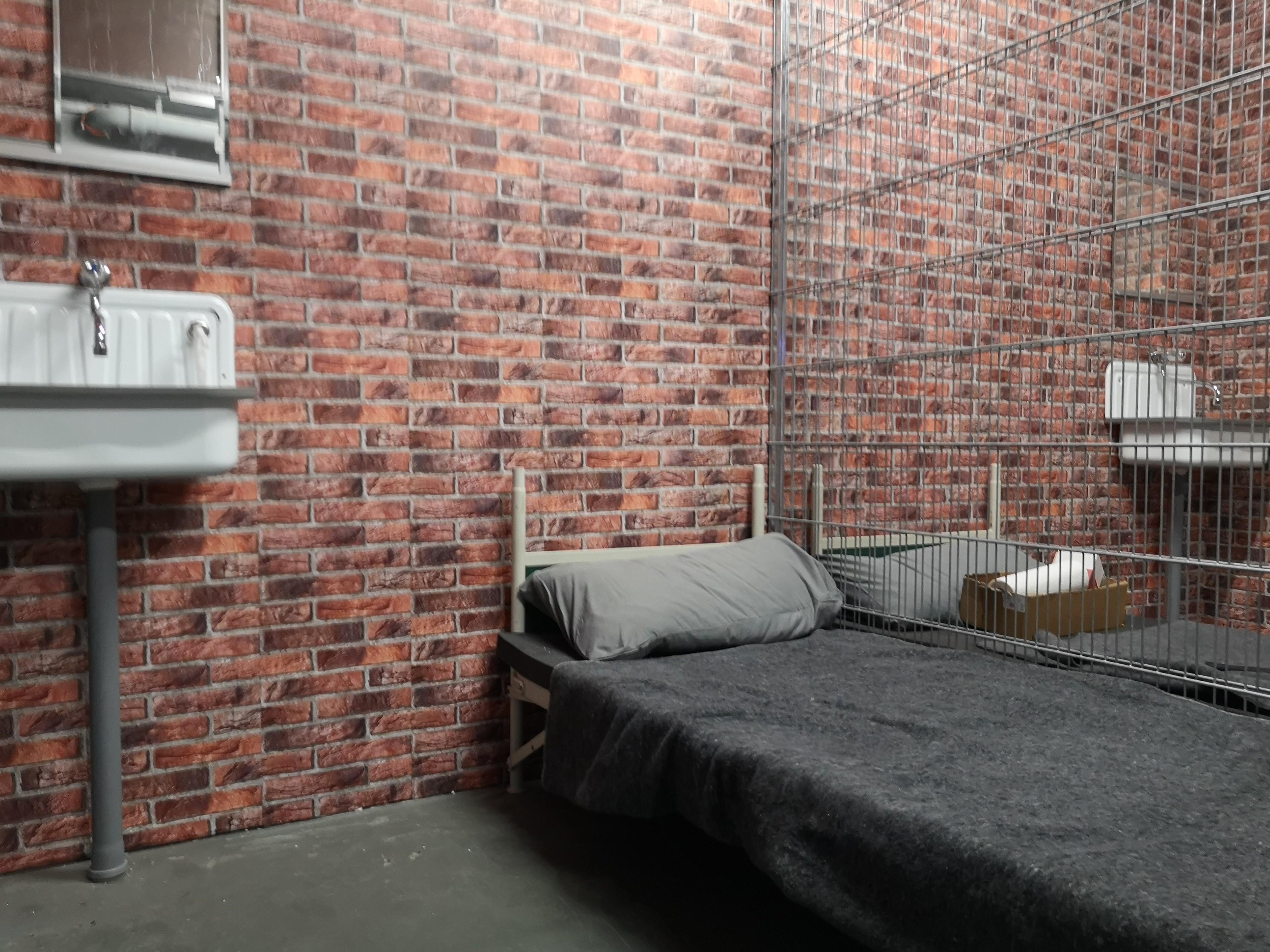 Eine Pritsche und ein Waschbecken im Gefängnis-Escape-Room The Prison in Göppingen