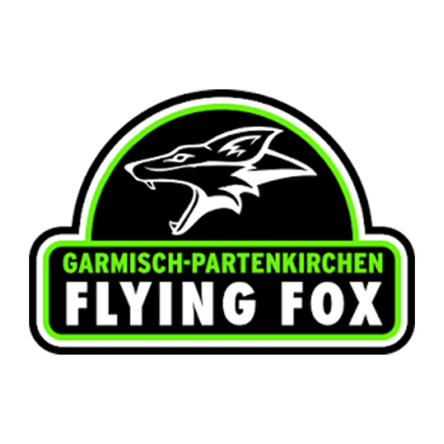 Grün umrandetes Logo mit schwarz-weißem Fuchs des Flying Fox Garmisch-Partenkirchen